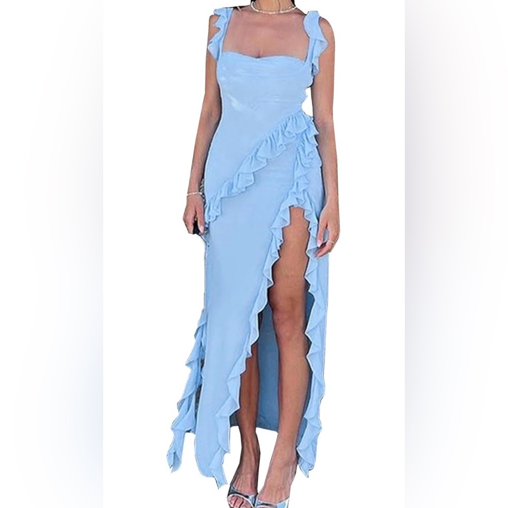 Elegant Blue Ruffle Dress